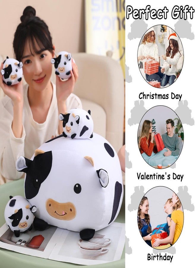 SQEQE Cow Stuffed Animal 5 in 1, Cute Cow Plush Bedtime Toys, Ultra Soft Dairy Cattle with 4 Babies Inside, Milk Cows Soft Plushies Pillow Gift for Kids Birthday Christmas Valentine's - Image 3